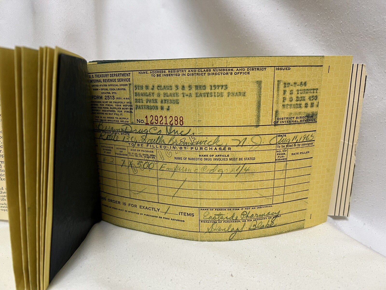 Vintage Order Forms for Opium, Coca Leaves, Opiates, etc Dept of Treasury IRS