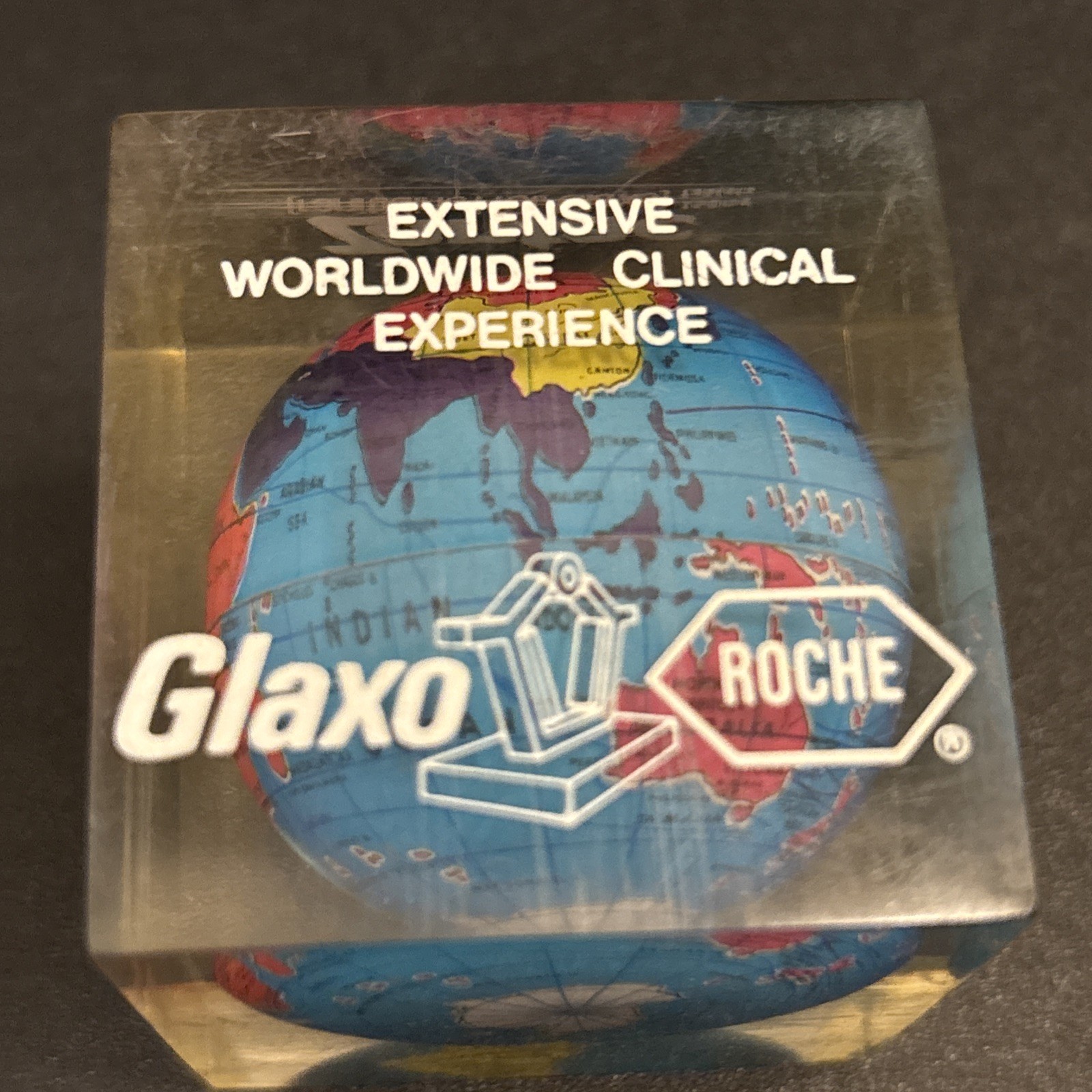 Vintage Zantac Glaxo Roche Pharmaceutical Acrylic Globe Paperweight