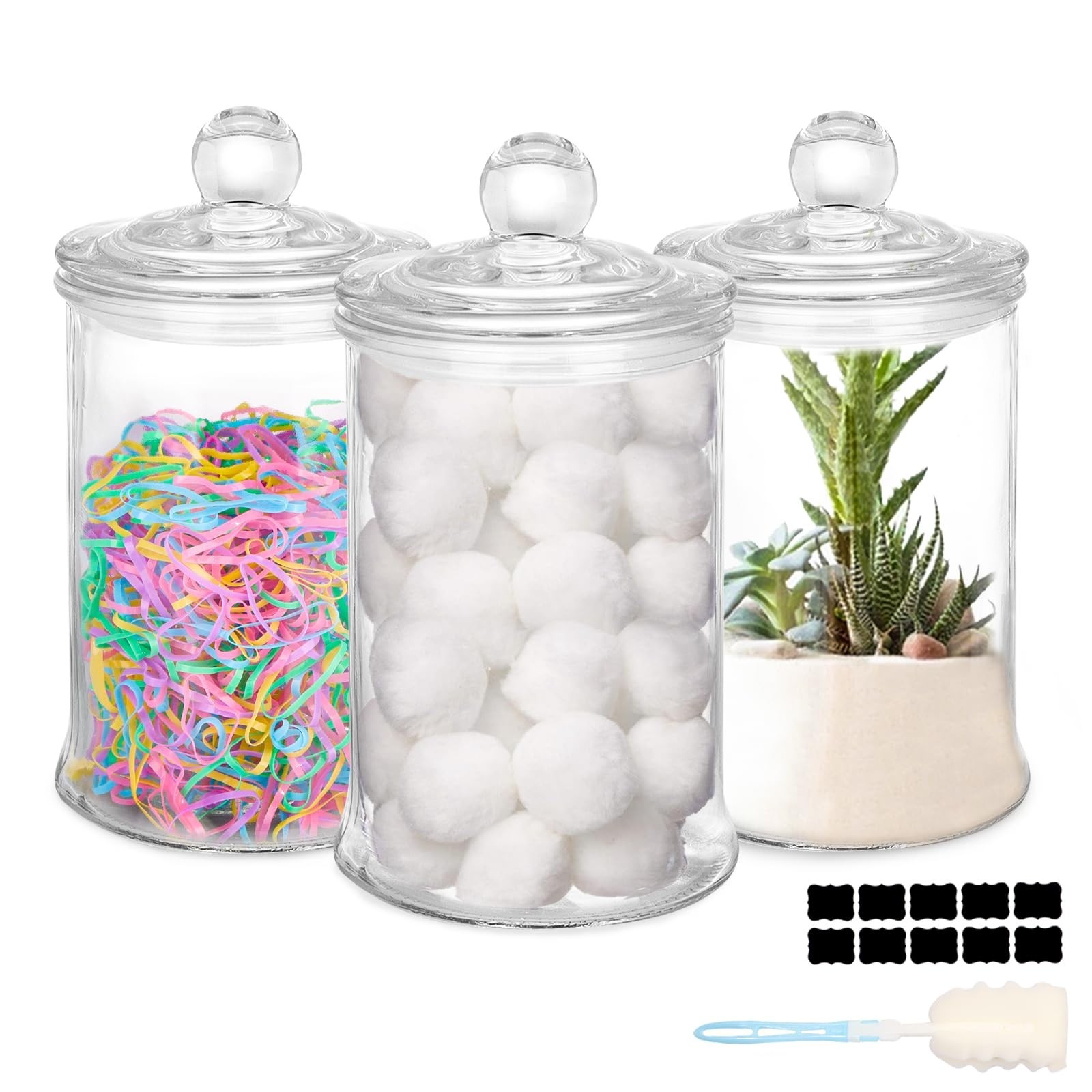 3 Pack Glass Apothecary Jars with Lids, 25oz Clear Bathroom Accessories Canis…