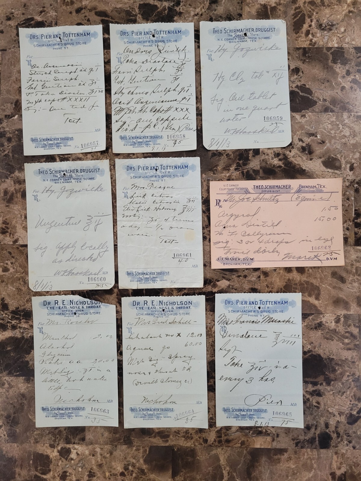 File Box & 97 antique prescriptions (1913) – Opium, Morphine, Dionin, Codeine