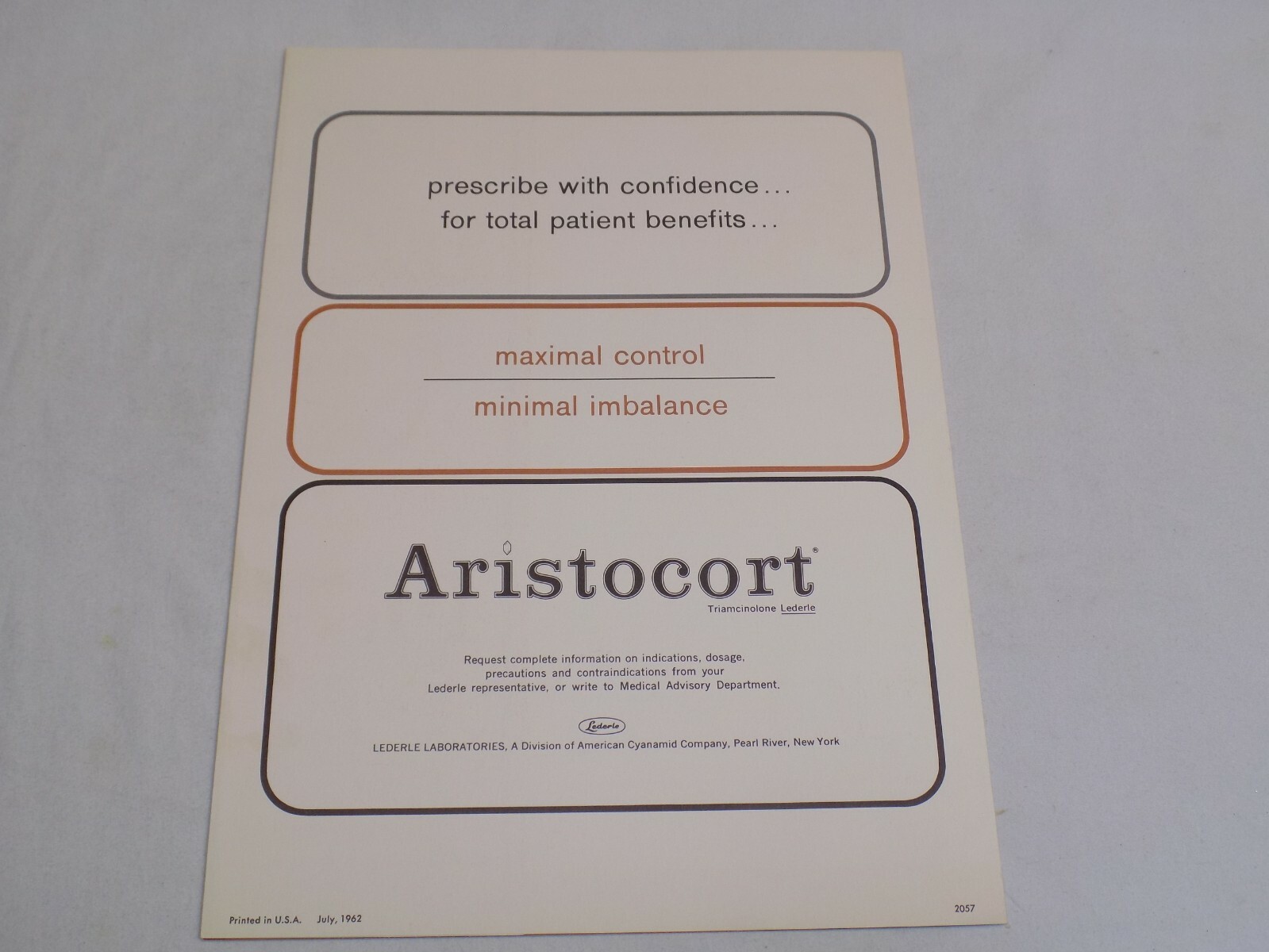 Aristocort Drug Lederle Symposia 1962 Old Advertising Art Physician’s Sign Old
