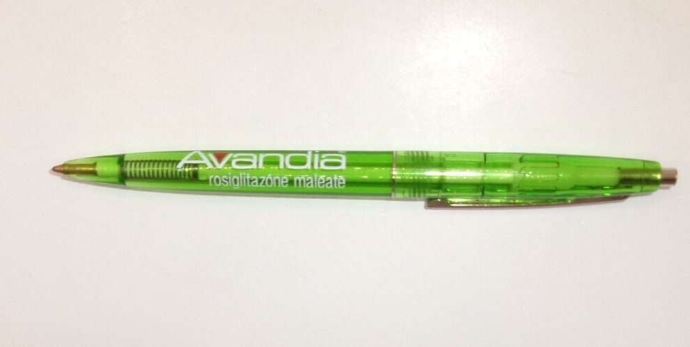 Avandia Pharmaceutical Drug Rep Pen Clear Green White Plastic Retractable Works