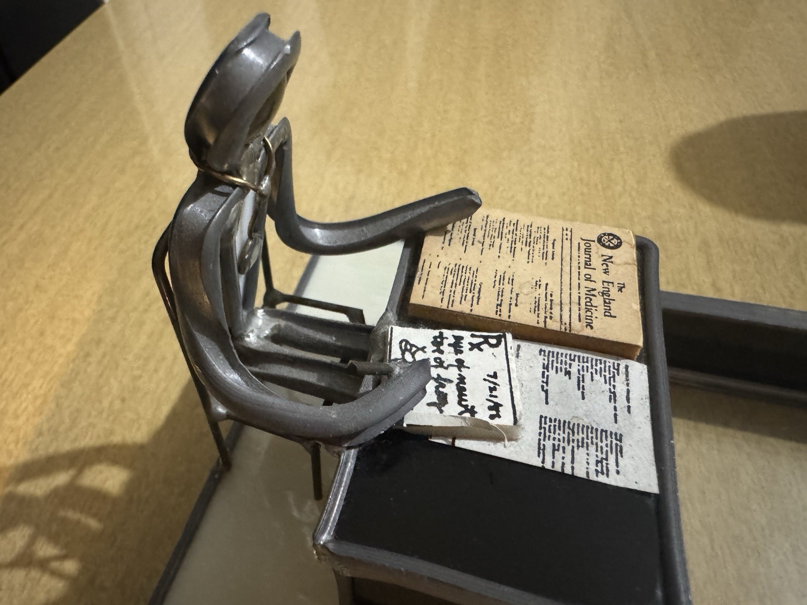 Vtg Carl Goeller Doctor Industrial Note Holder Metal Medical Sculpture Office