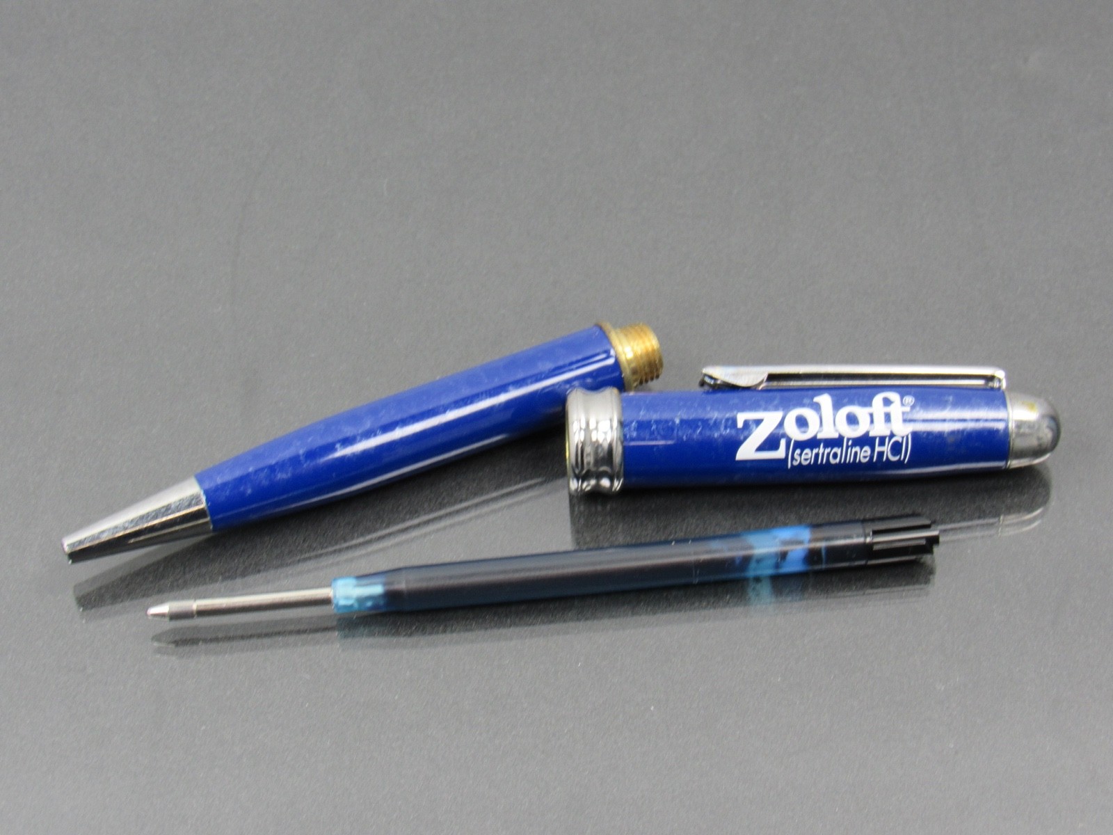 Zoloft Silver & Blue Marbled Metal PEN Drug Rep Pharmaceutical Promo Advertising