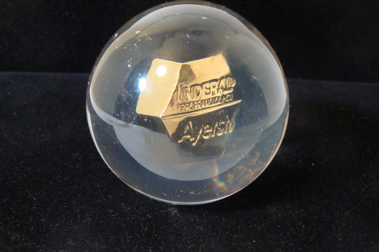 Inderal Ayerst prescription paperweight acrylic used 3 inch diameter