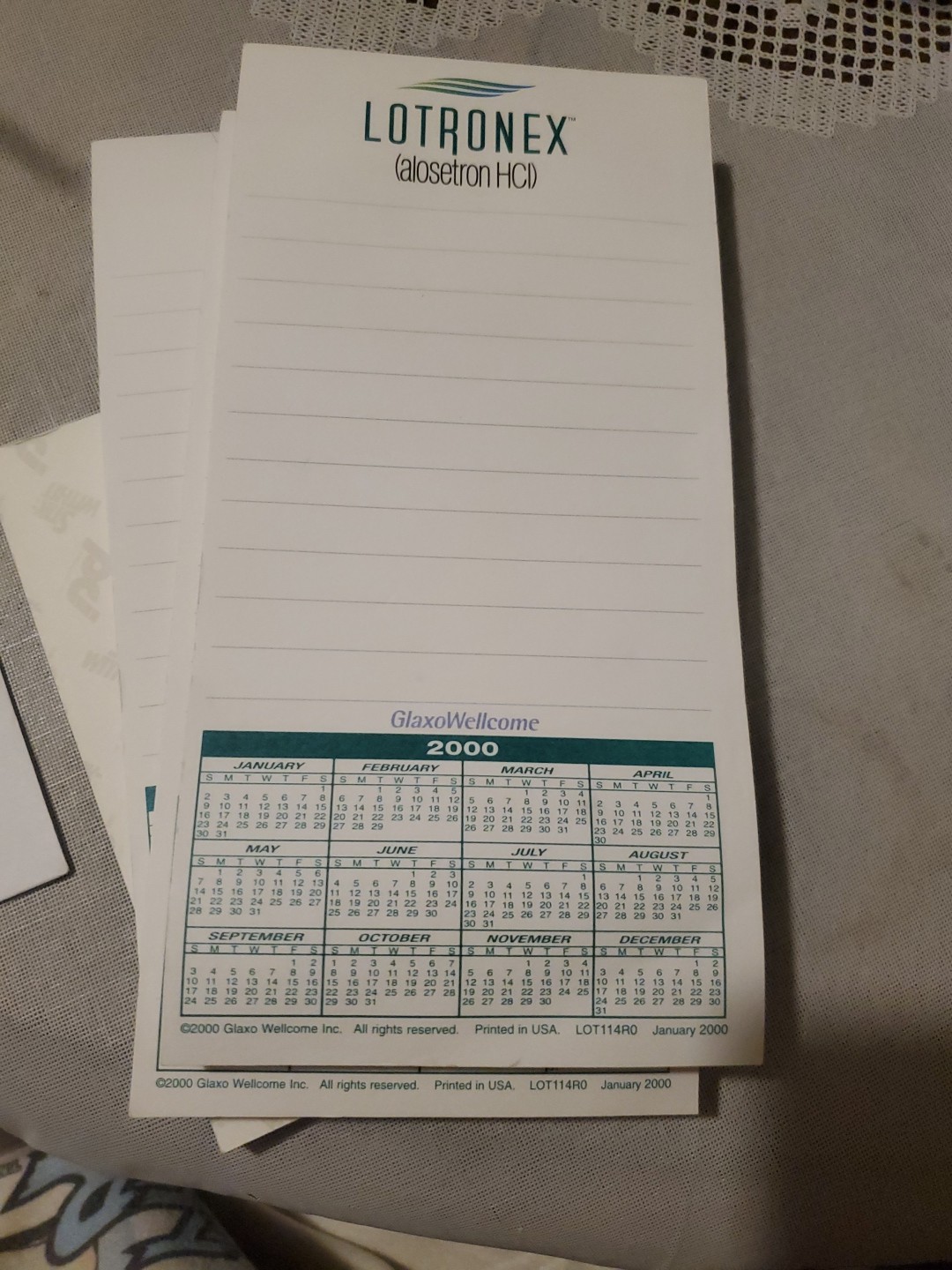 VTG Lotronex & Serevent Stik-Withit Pad Lot 2000 Calendar Medical Drug Rep