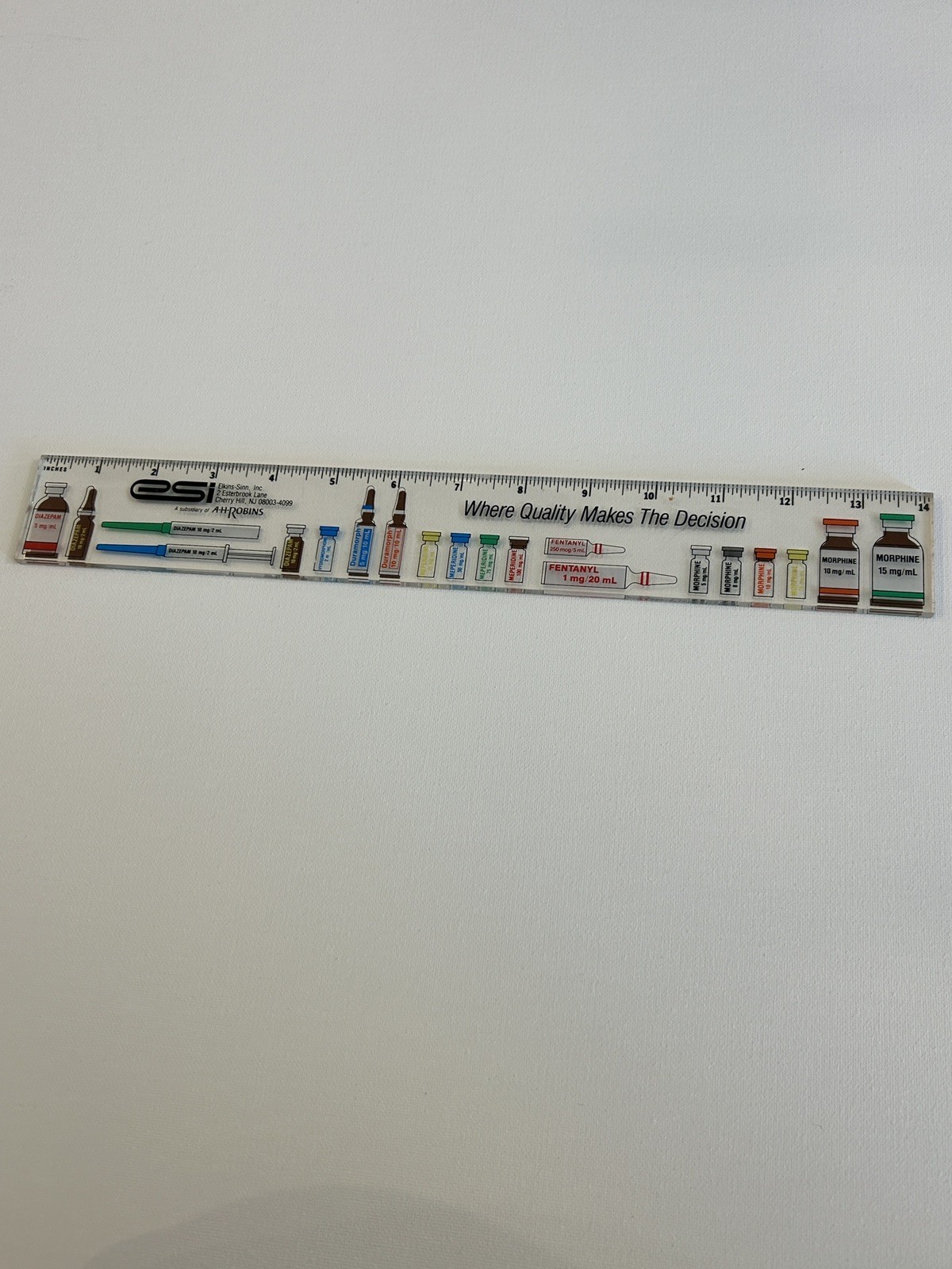 Vintage Pharmaceutical 1980s Morphine , Fentanyl Advertisement Ruler Acrylic 14″