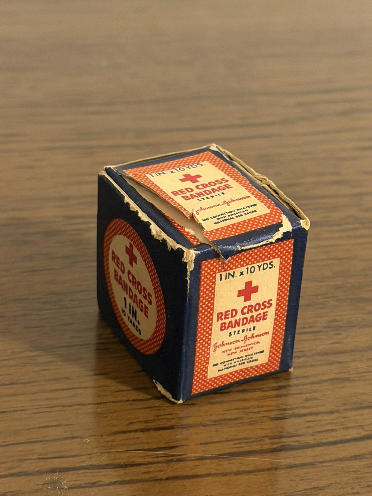 Vintage J&J Red Cross Bandage Medical Original Box & Bandage Antique