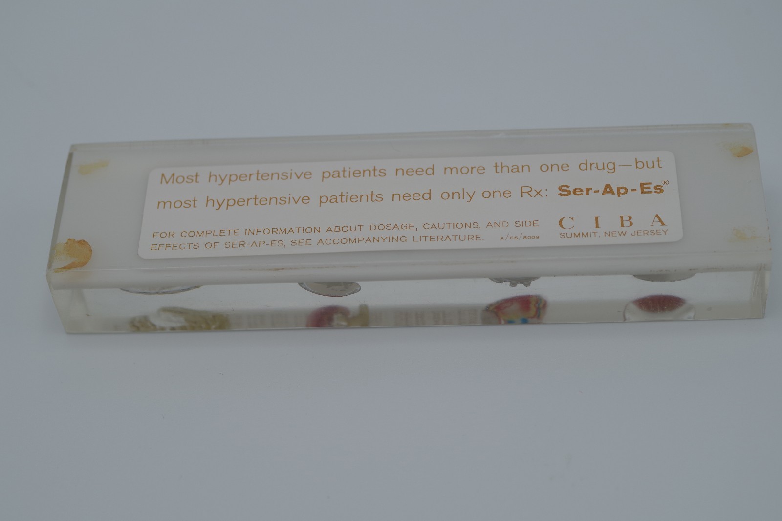 CIBA PHARMACEUTICAL PHYSICIAN’S PAPERWEIGHT BODY ORGANS SER-AP-ES ADVERTISING