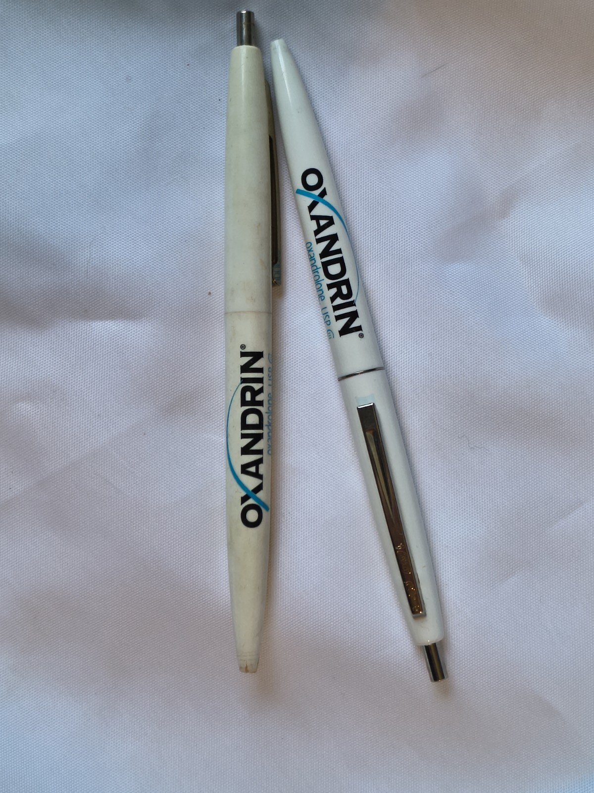 Lot of 2 Oxandrin BIC Pharmaceutical Black Box Drug Rep Advertising Pens Working