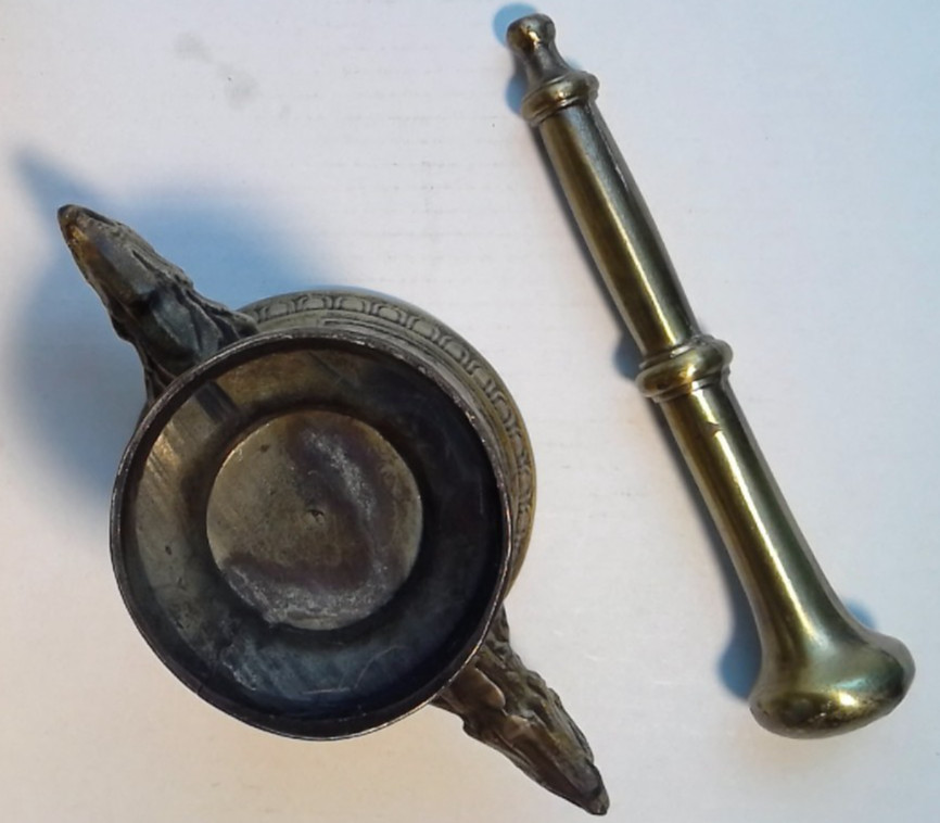 Vintage Heavy Bronze Mortar & Pestle VFOLAN MDCL Twin Eagle Heads Apothecary