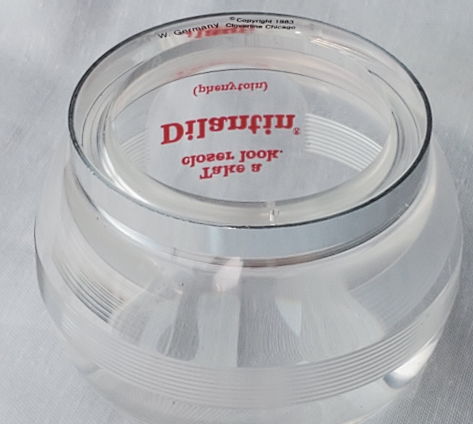 Vtg 1983 Dilantin Phenytoin 3″ Magnifying Glass Drug Store Medicine W. Germany