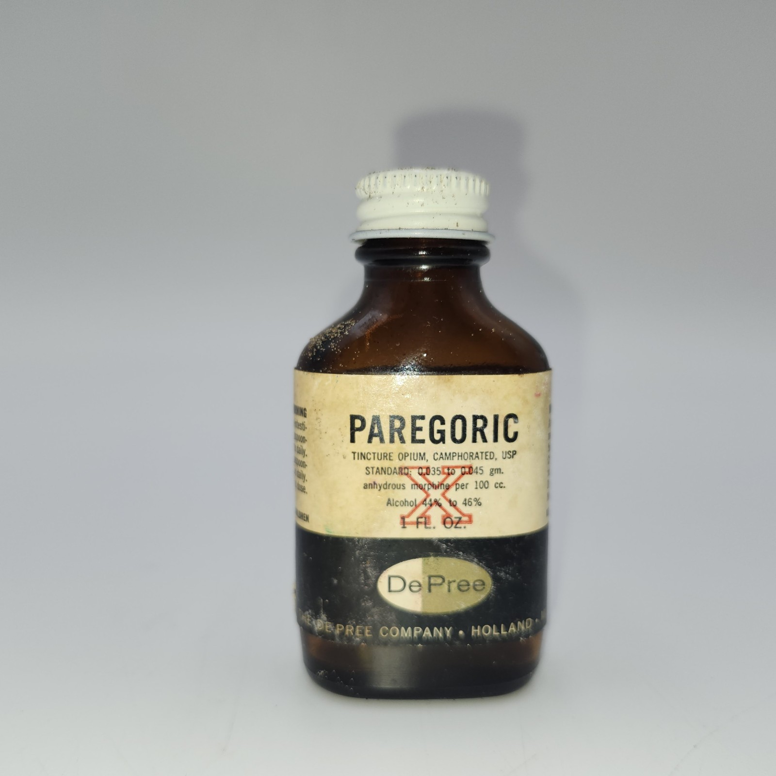 MORPHINE Bottle VINTAGE PAREGORIC U.S. bottle EMPTY medicine glass