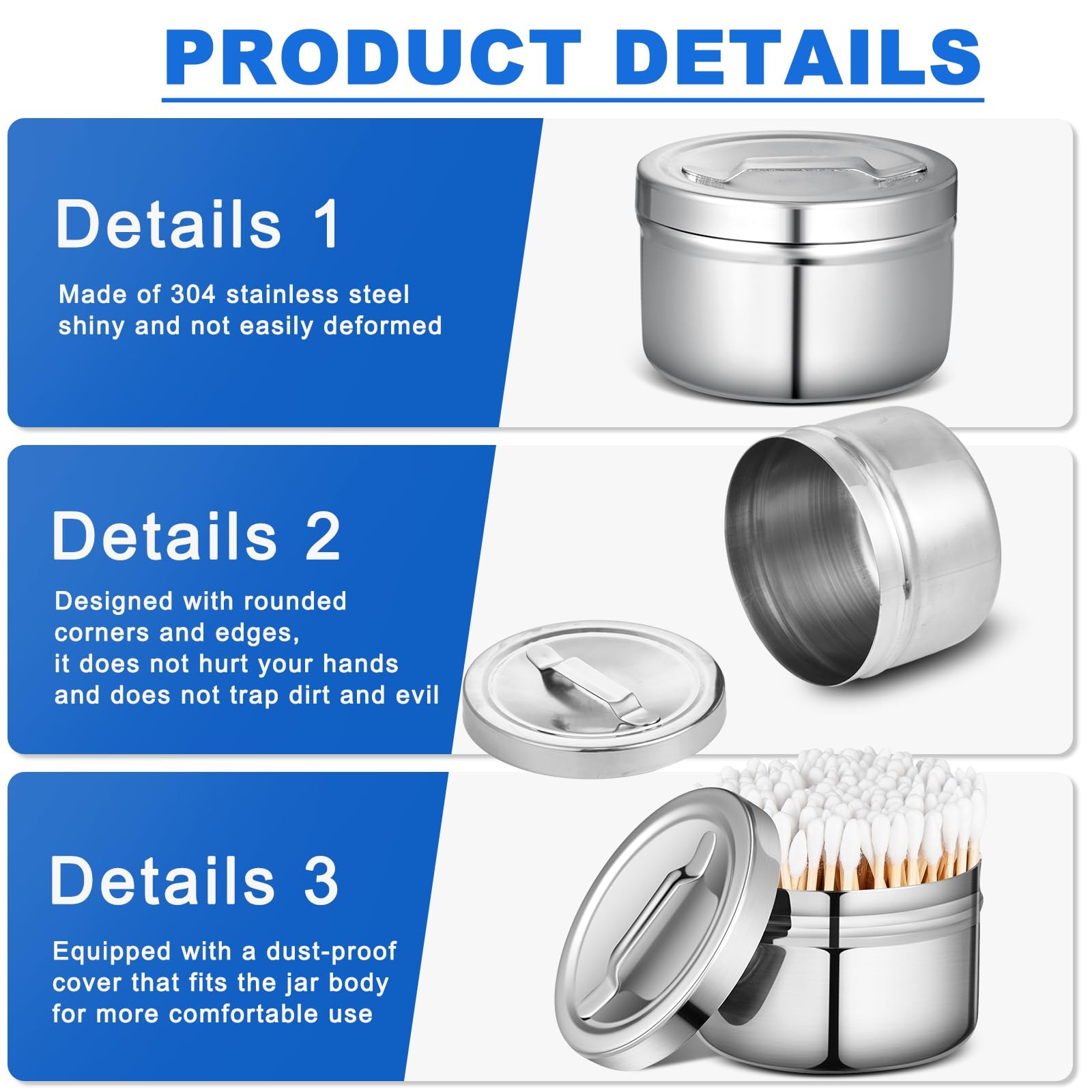 2 Pcs Stainless Steel Ointment Jars with Strap Handle Cover 7.5 oz Capacity G…