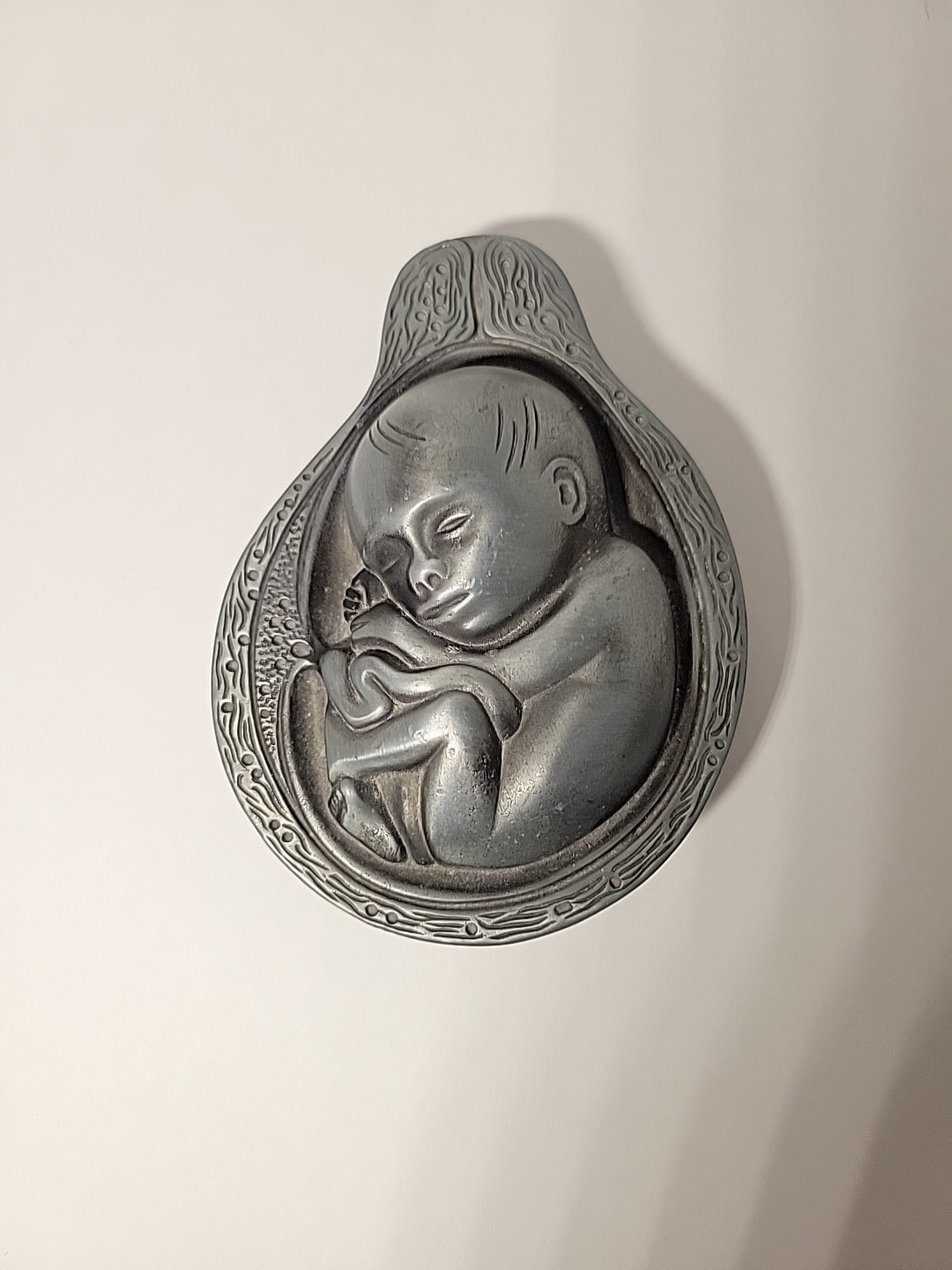 Vtg 1950-60s Parke-Davis Tabron Baby In Womb Fetus Pewter Heavy Paperweight