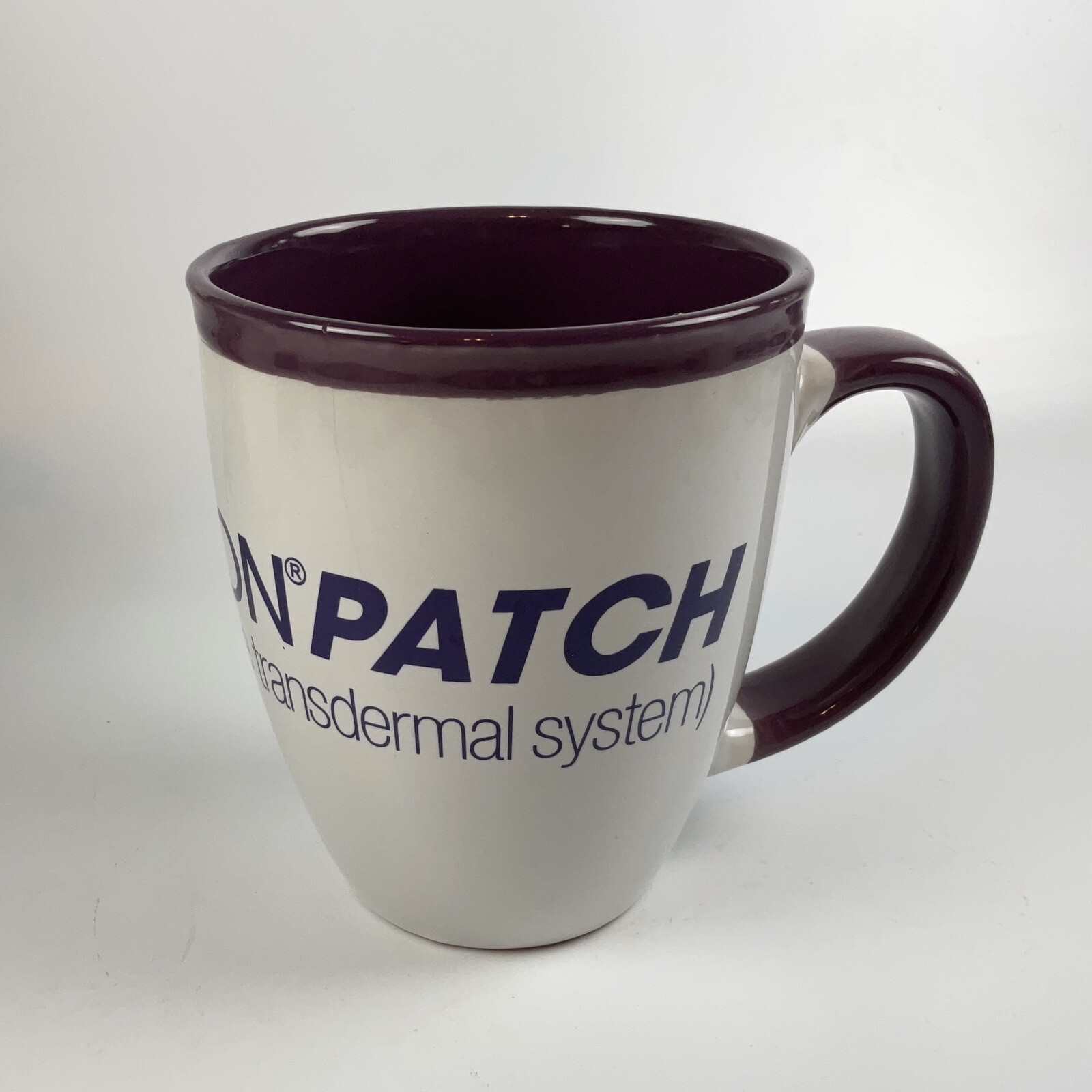 EXELON PATCH Coffee Cup Mug Drug Rep Pharmaceutical Promo White/Purple 16oz EUC+