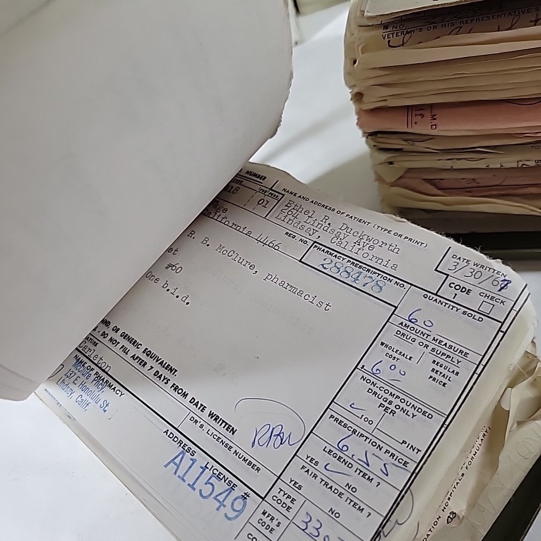 VTG Pharmacy Prescription File Box (2) w/100s of Drug Scripts California 1960s