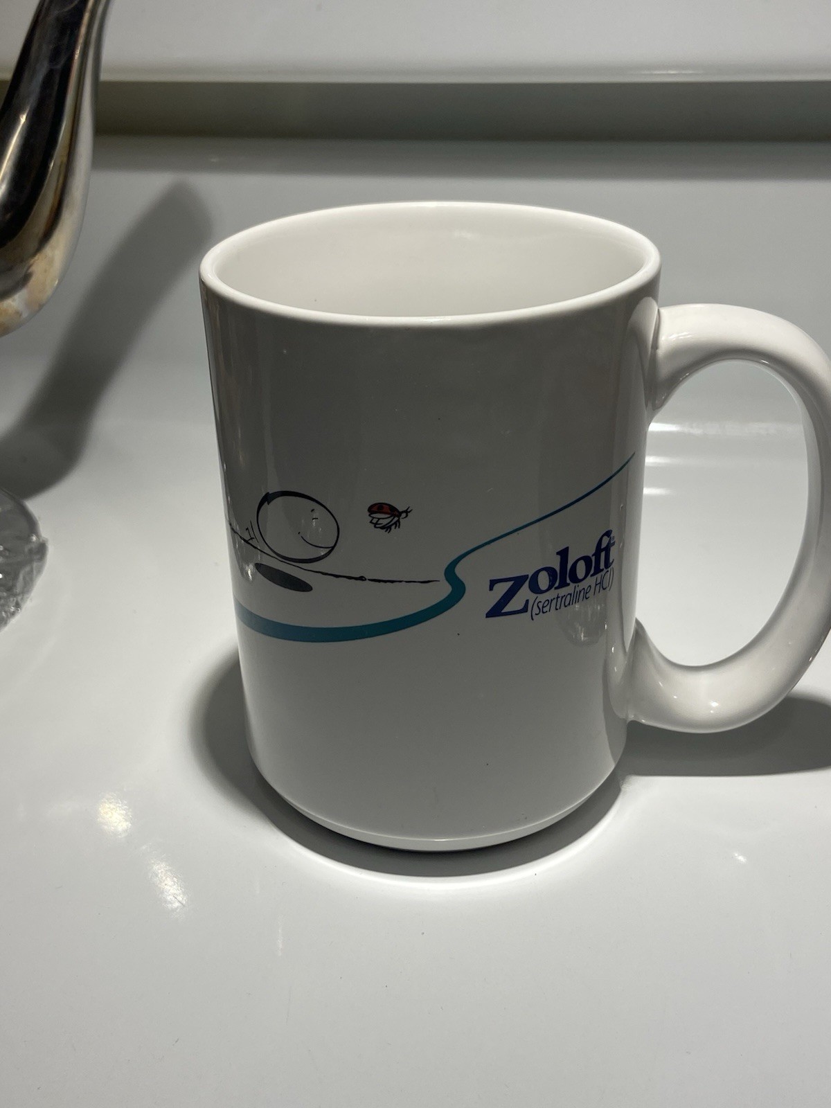 Pfizer Zoloft Coffee Mug Cup White Blue Pharmaceutical Promo Rep Advertising VTG