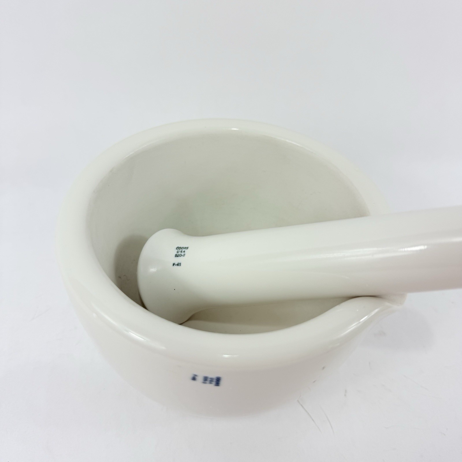 COORS Large White Porcelain Mortar & Pestle Set #5202 F41 #5203 F40 USA VINTAGE