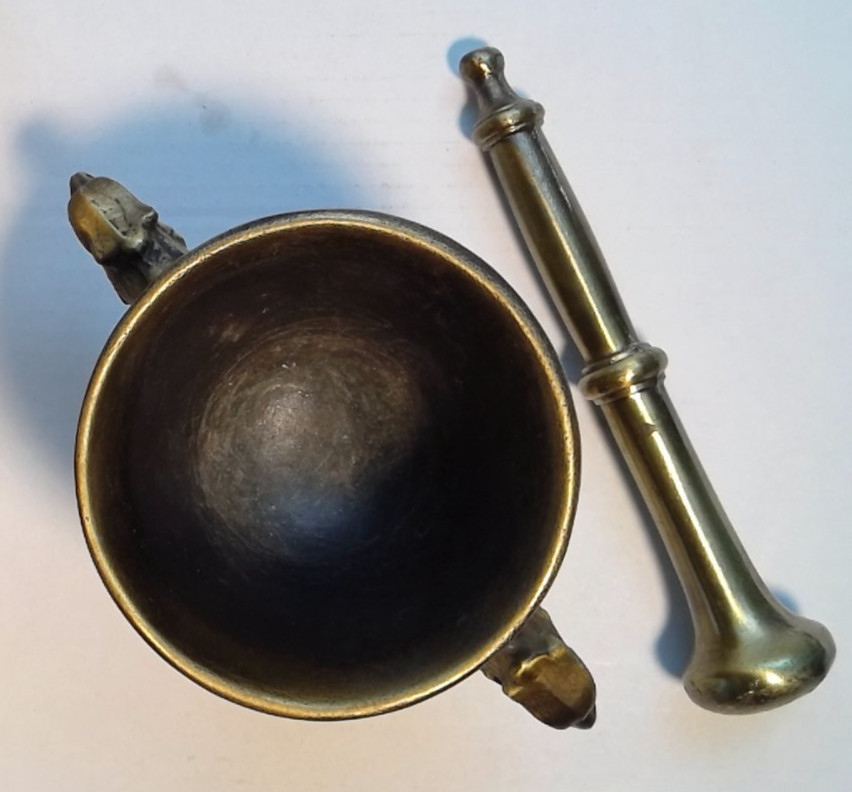 Vintage Heavy Bronze Mortar & Pestle VFOLAN MDCL Twin Eagle Heads Apothecary