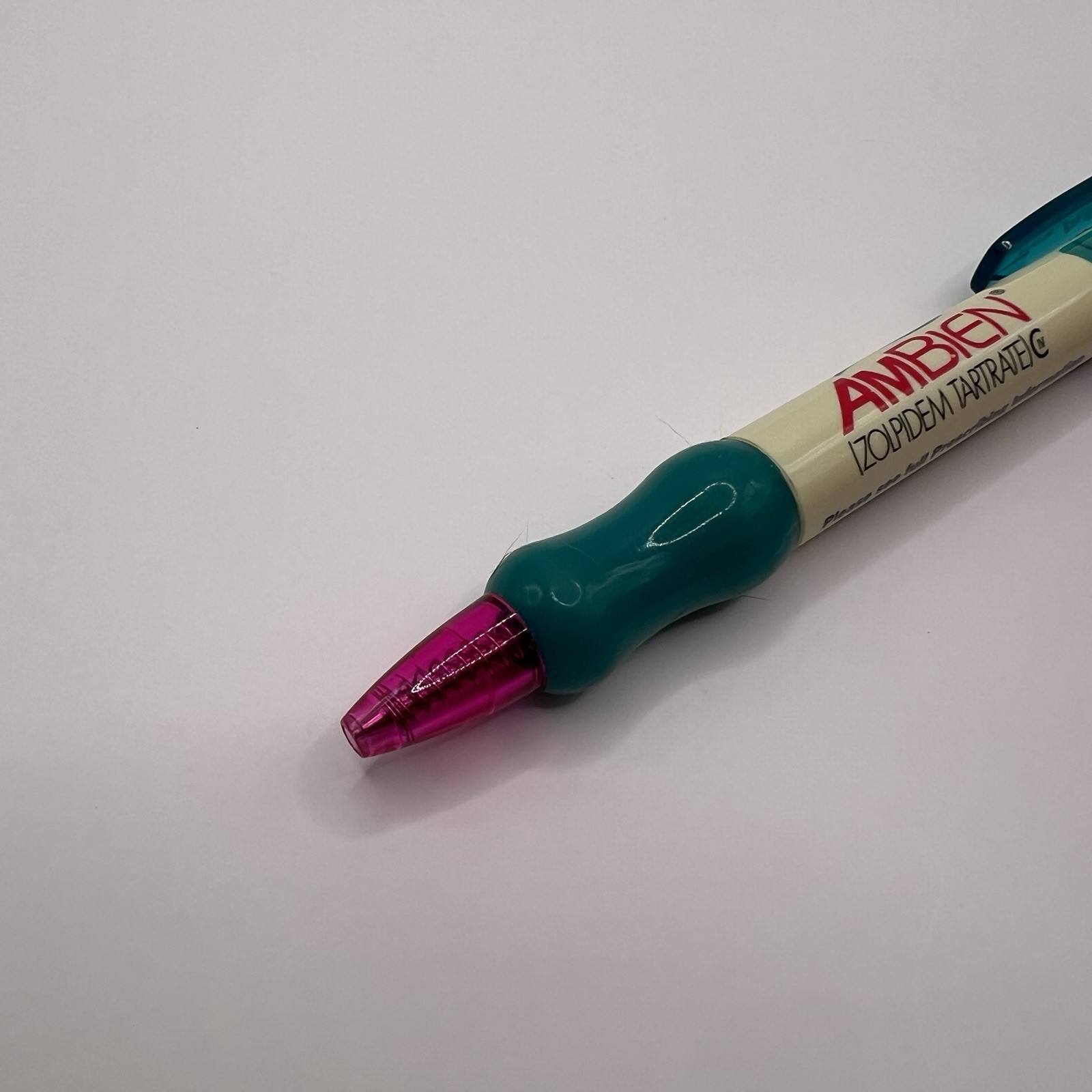 AMBIEN Drug Rep Pharmaceutical Promo Advertising PEN Chunky Wide Pink Yellowed