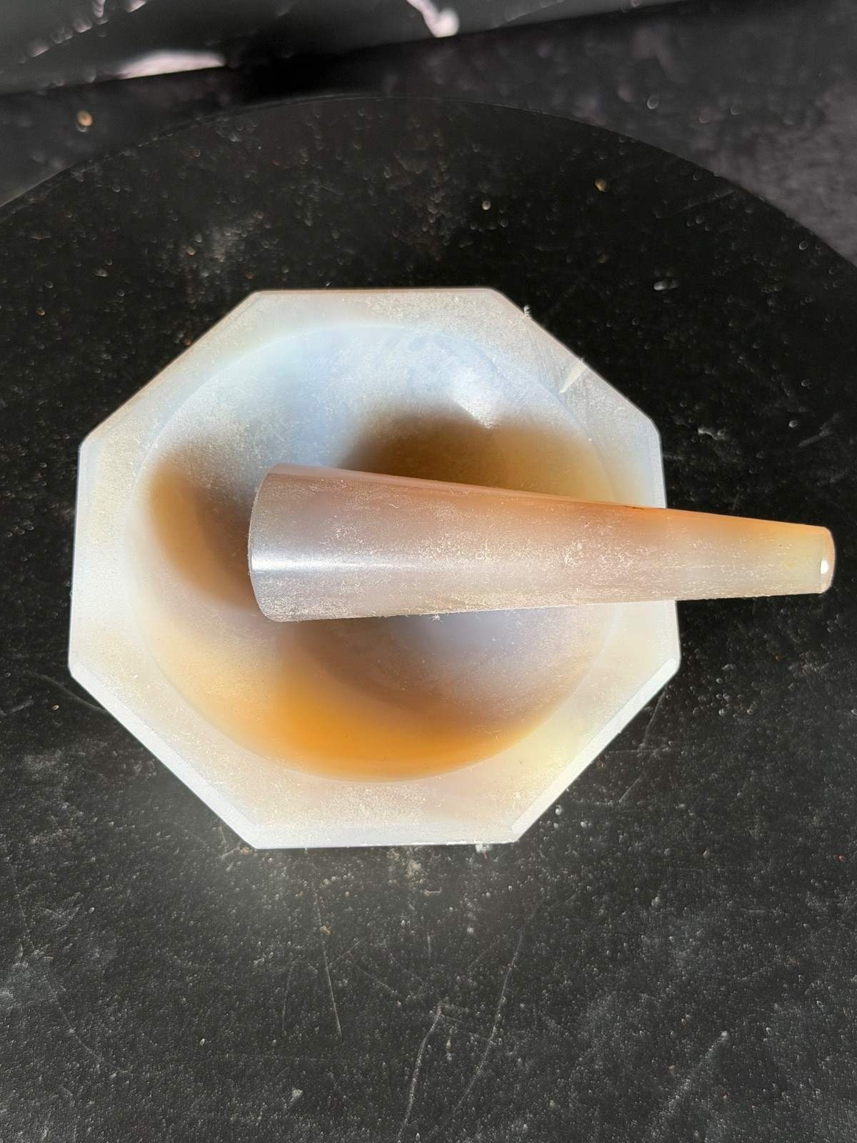 Vintage Agate Mortar 3″ wide x 1 1/2″ tall and Pestle 3″ Beautiful piece
