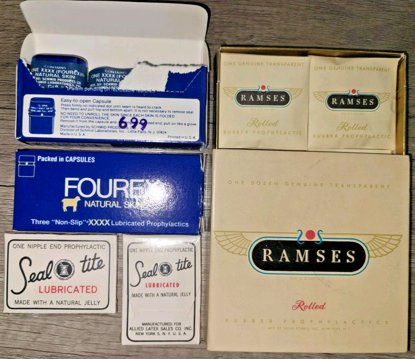 Vtg condoms, mixed lot – Ramses, Fourex Natural Skins, Seal tite prophylactic