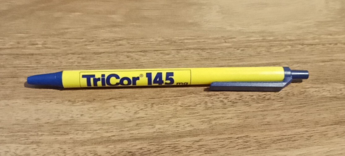 Tricor 145 Blue Yellow Pharmaceutical Drug Rep Pen