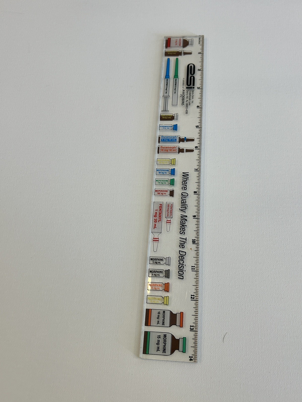 Vintage Pharmaceutical 1980s Morphine , Fentanyl Advertisement Ruler Acrylic 14″