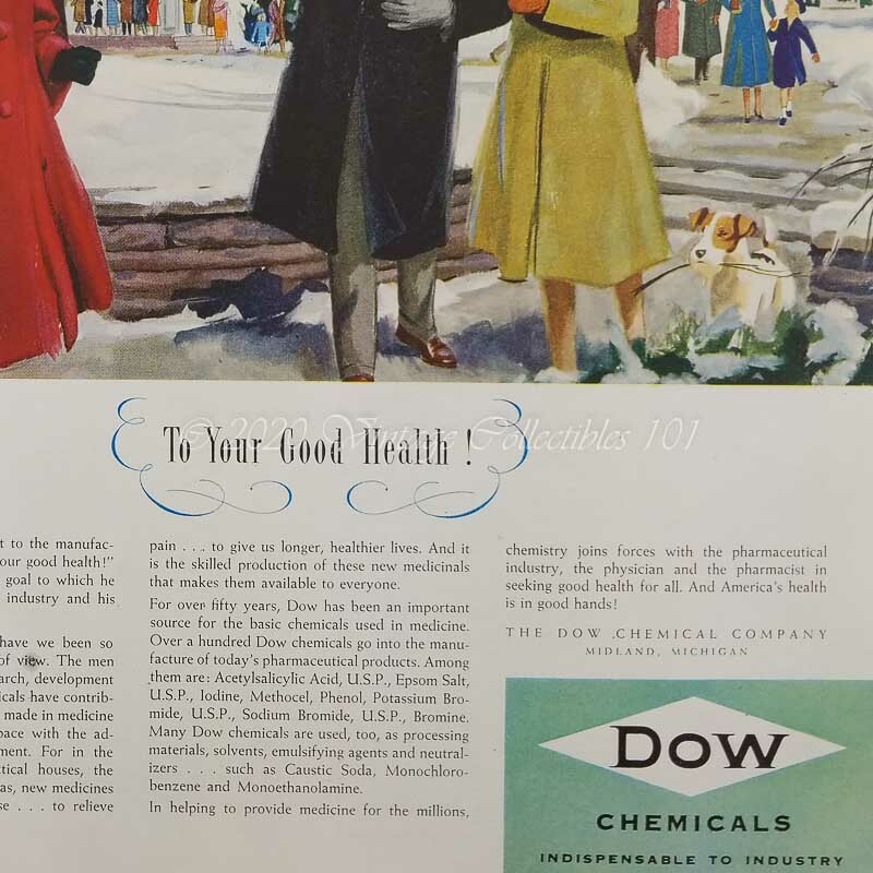 1952 Dow Chemical pharmaceutical drugs winter terrier photo art decor print ad