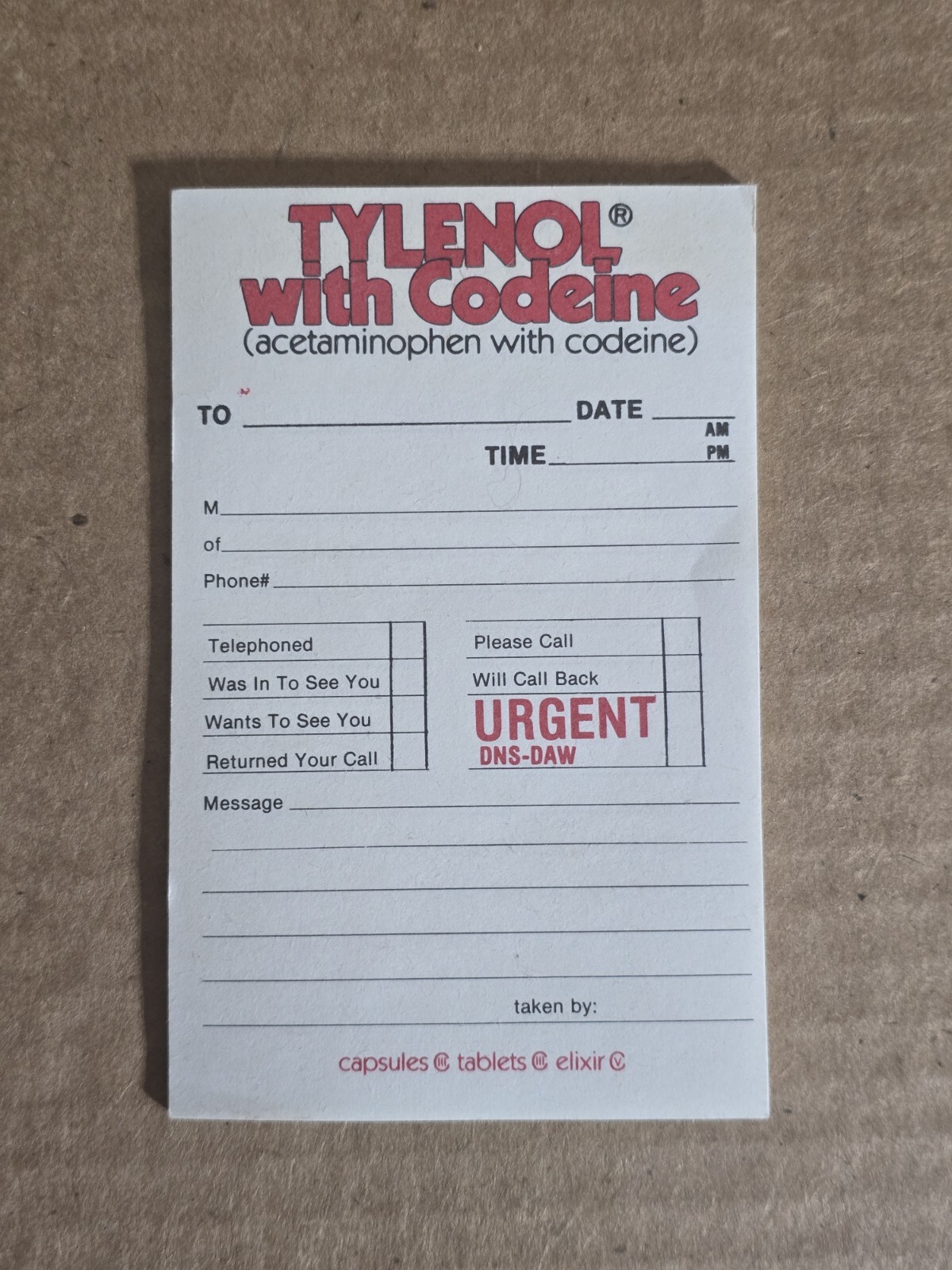 Vintage Memo Note Pad Pharmaceutical Medical Tylenol Codeine Promotional #1