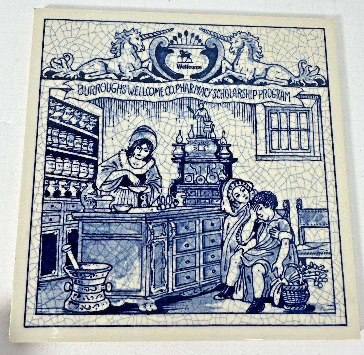 Vintage Blue Delft Tile Uroscopy Pharmacy Scholarship Program Apothecary 6 READ