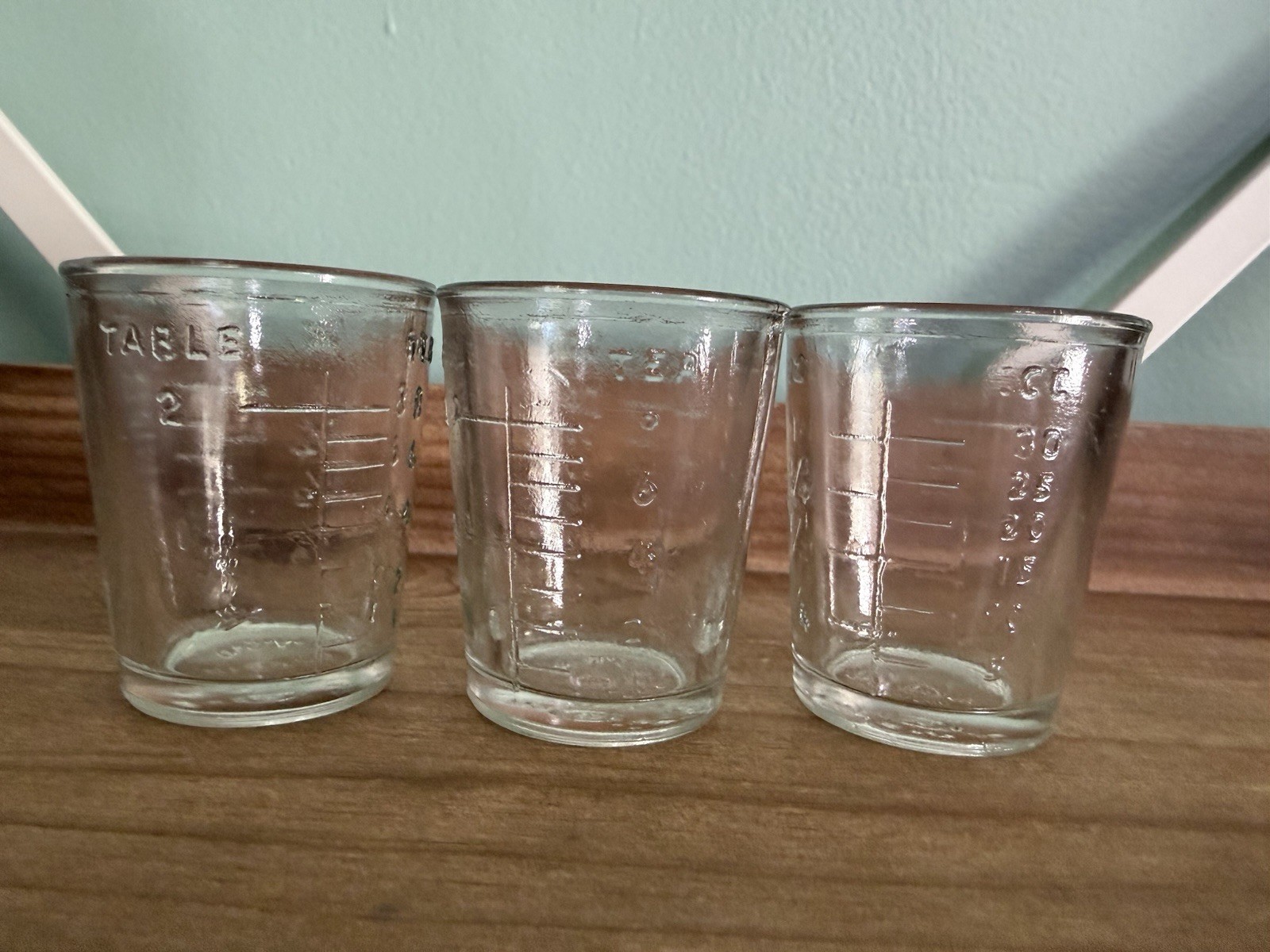 3 Armstrong Cork Glass Medicine Dose Measuring Cups w/Embossed Markings
