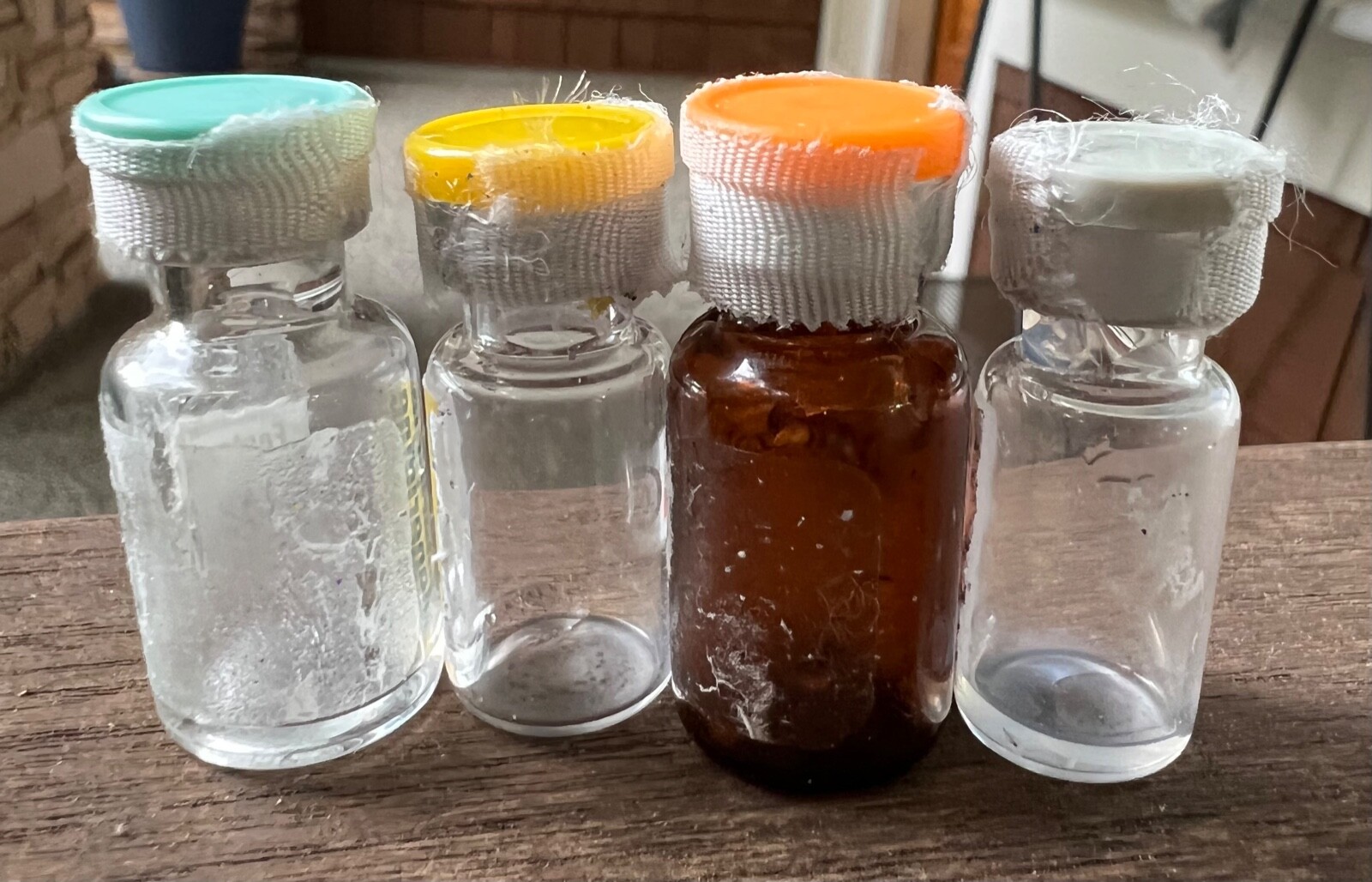 4 vtg medicine vials clear amber