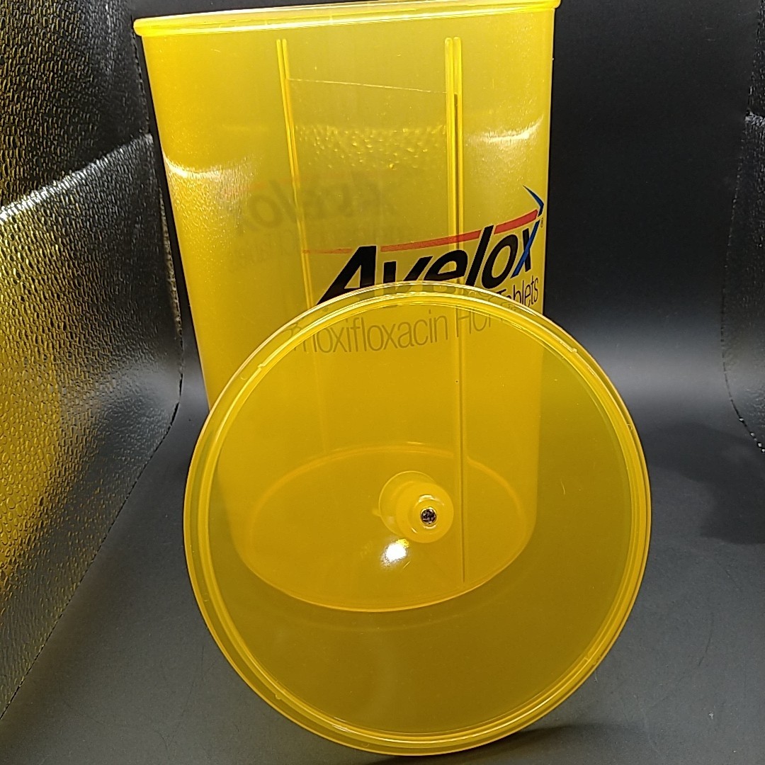 Medicine Advertisement Multi-purpose Vanity Canister 9″X6″ Yellow Plastic Vtg