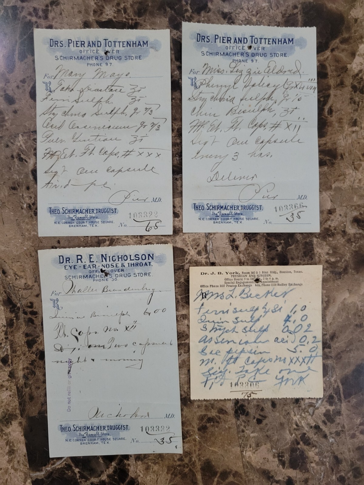 File box & 101 antique prescriptions (1913) – Codeine, Anodyne, Poisons