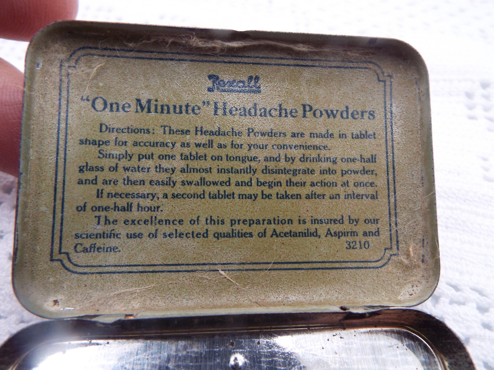 Old EMPTY Advertising Medicine Tin Rexall One Minute Headache Powder Rexall Drug