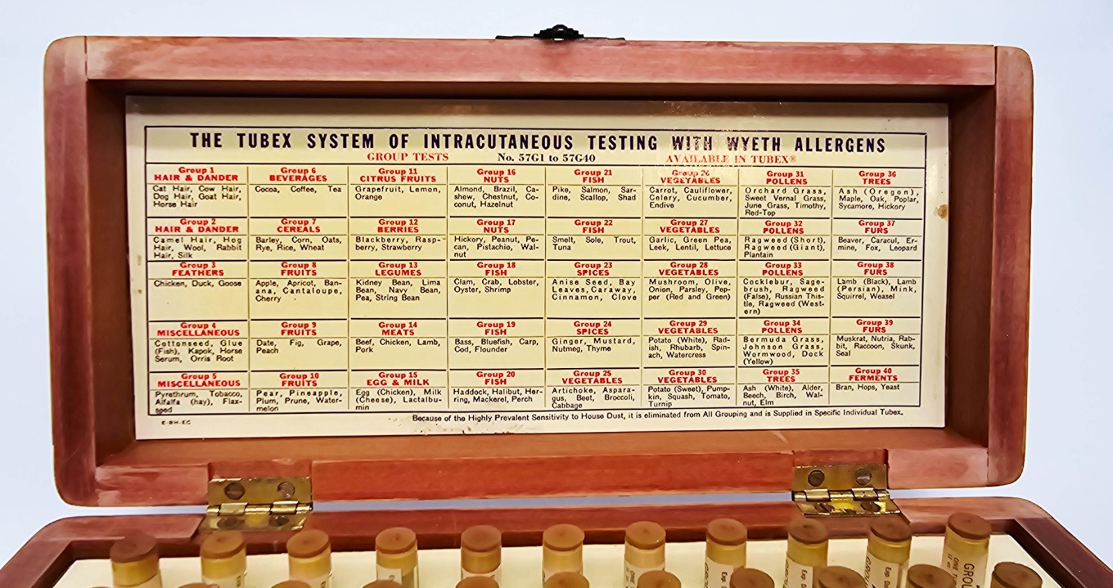 Wyeth Allergy Test Kit Vintage Extracts 1955 Intracutaneous Wood Box + 44 Vials