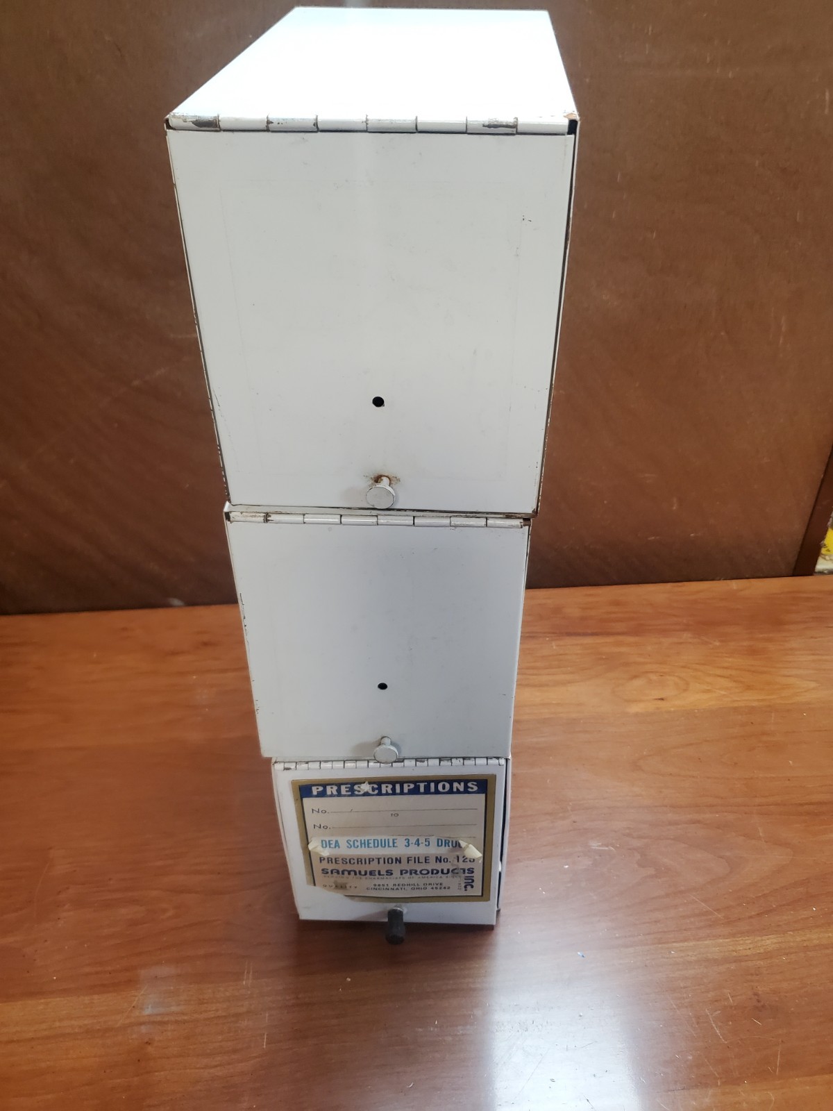 Lot Of 3 Vintage Metal White Rx Prescription Record File Pharmacy Boxes