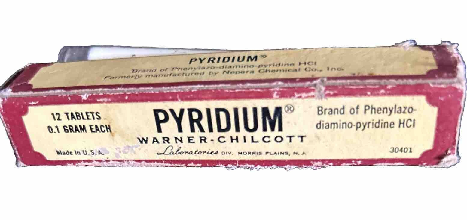 PYRIDIUM, ANTIQUE VIAL WITH PILL CONTENTS- Warner- Chilcott – 12 TABLETS- RARE