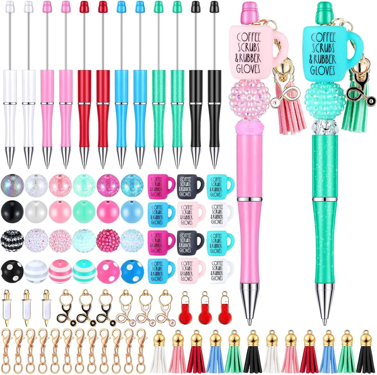 Quality Nurse Beadable Pens Gift Set – 12 Pcs with 50 Beads & Assorted Charms