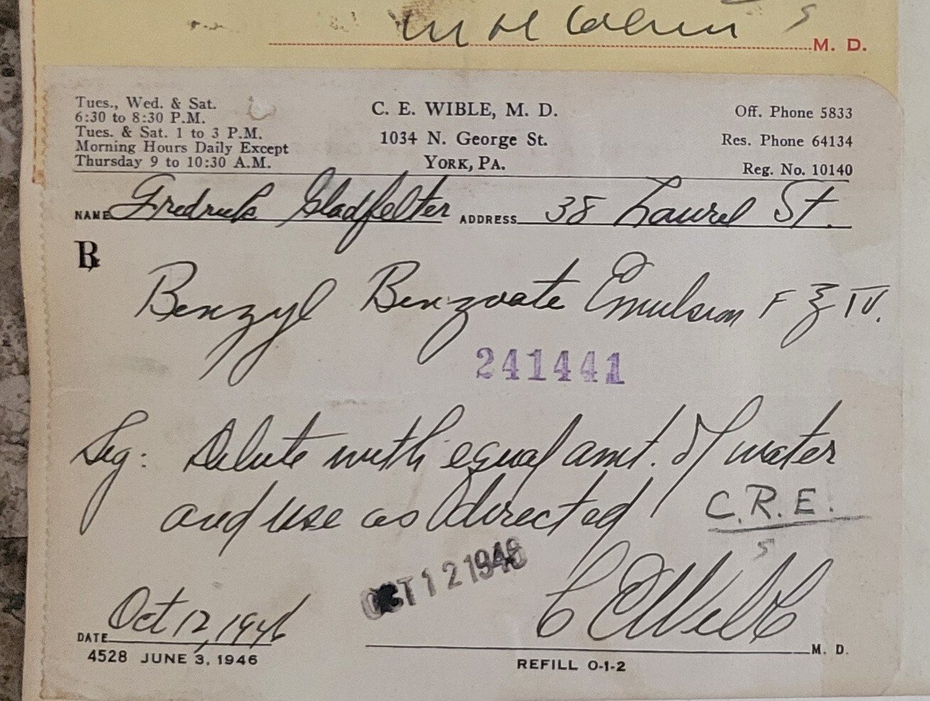 1946 2-sided Pharmacy Ledger Page – 20 vintage prescriptions – Sulfedex