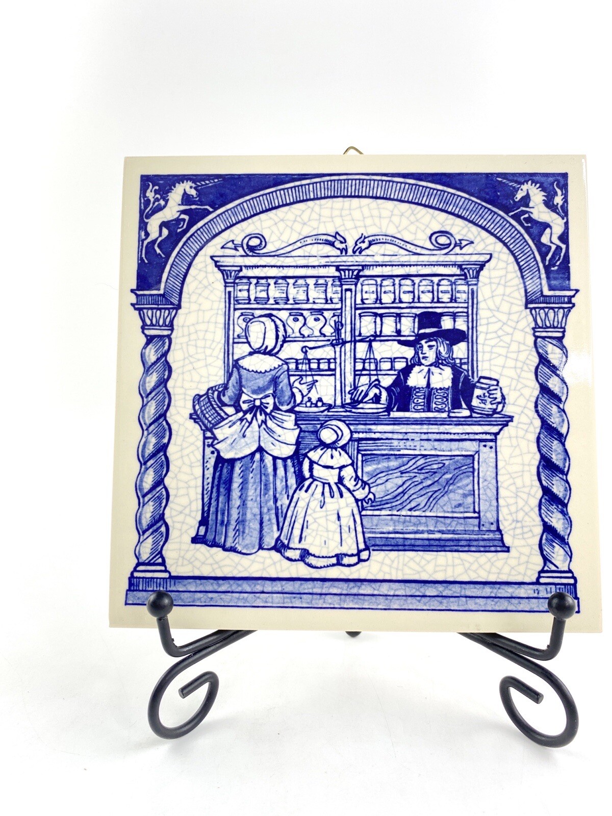 1988 Vintage Blue Delft Holland Handmade Ceramic Tile BW-1051 Burroughs Wellcome