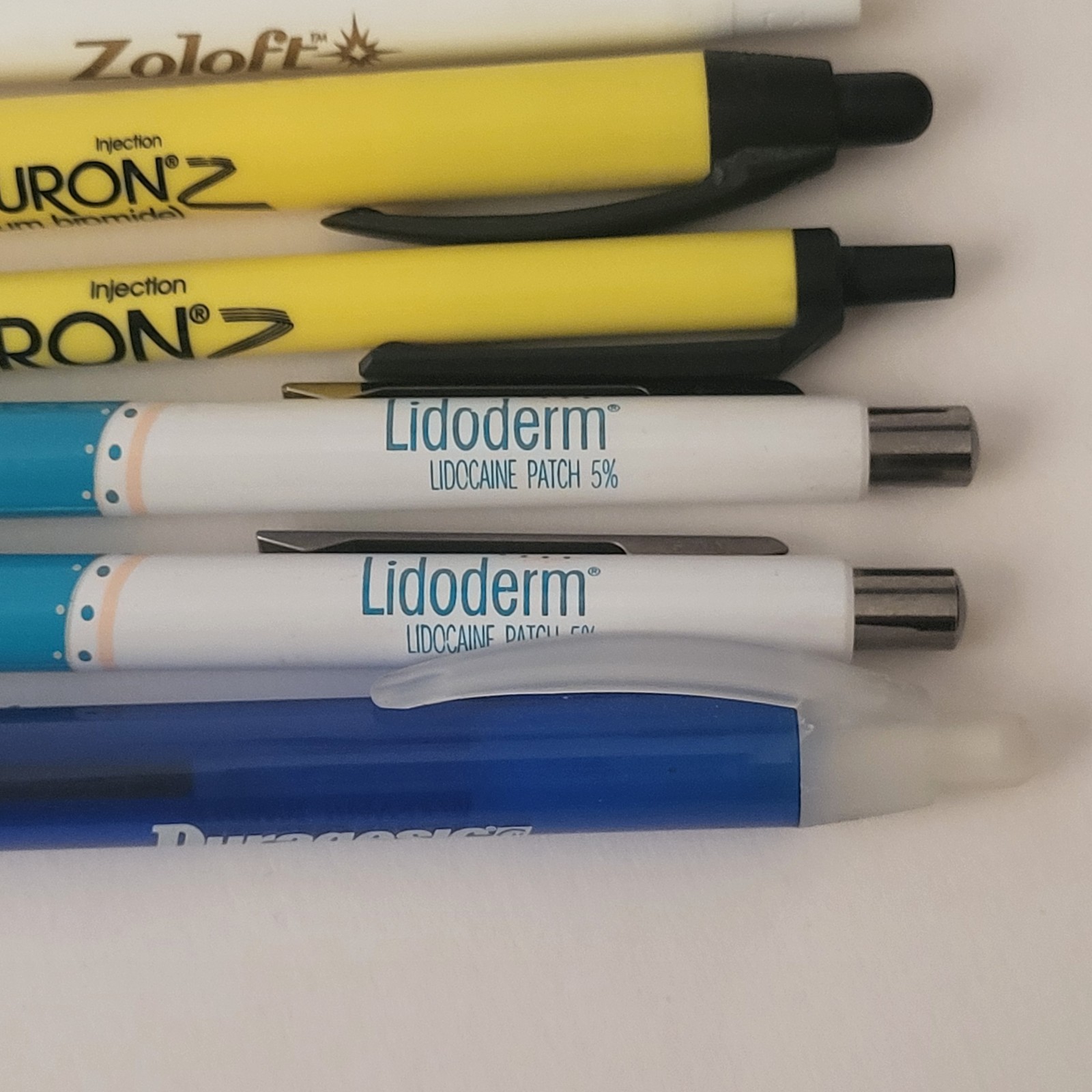 Pharmaceutical Drug Rep Pen Lot (7) Lidoderm Zemuron Zoloft Skelaxin Collectible