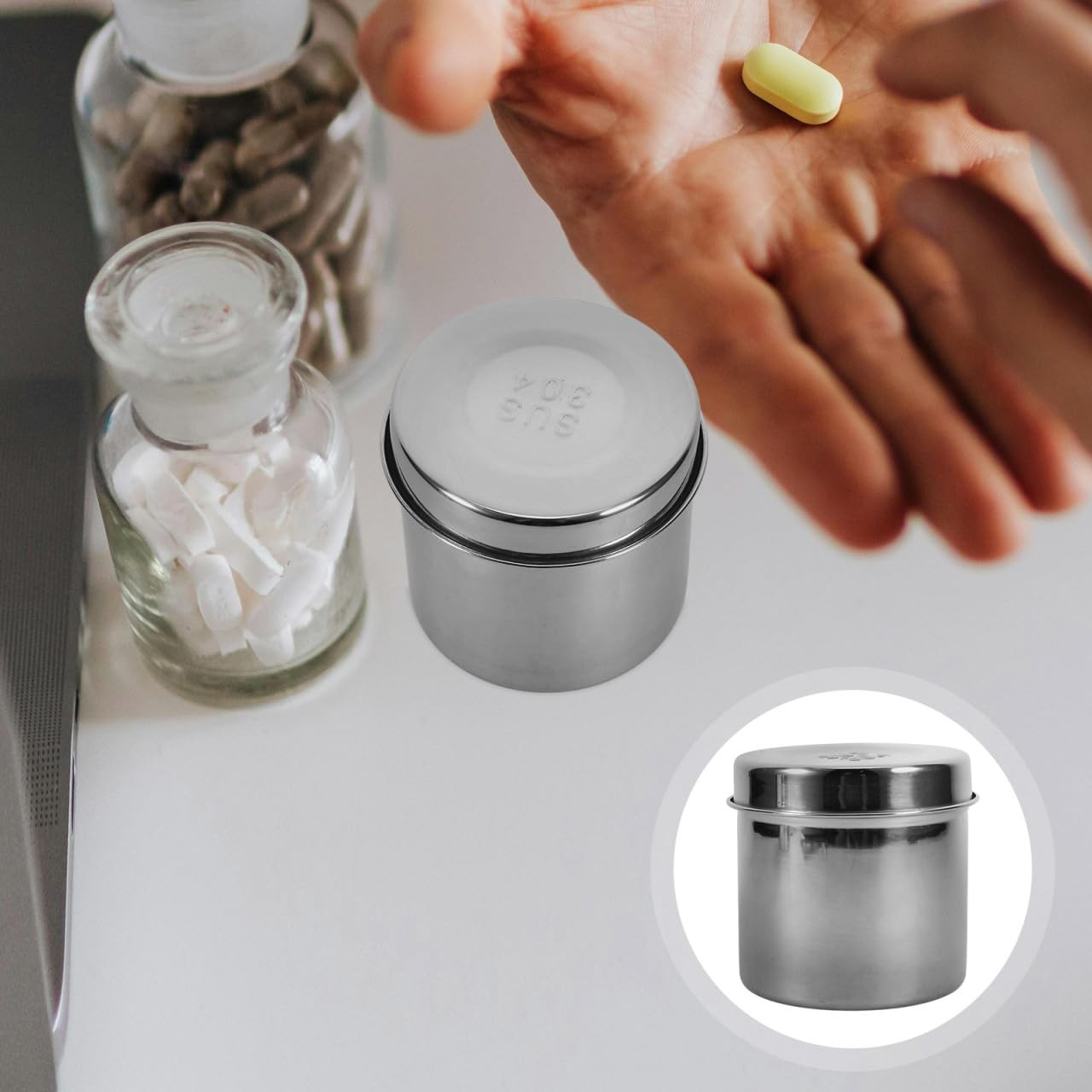 2PCS Silver Stainless Steel Jars, 3.14 Inch, Iodine Gauze Iodophor Holder