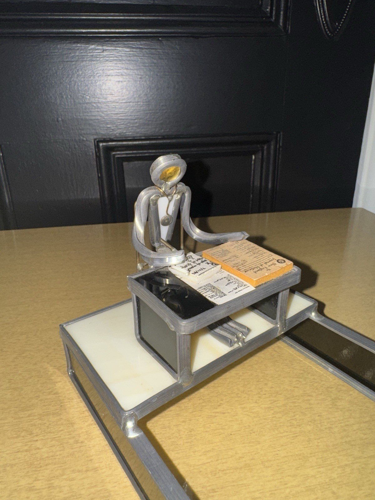 Vtg Carl Goeller Doctor Industrial Note Holder Metal Medical Sculpture Office