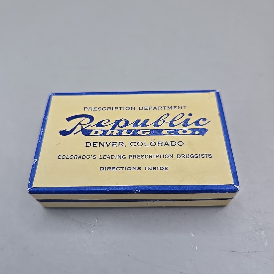 Vintage Republic Drug Co. Denver, CO Prescription Department Cardboard Pill Box