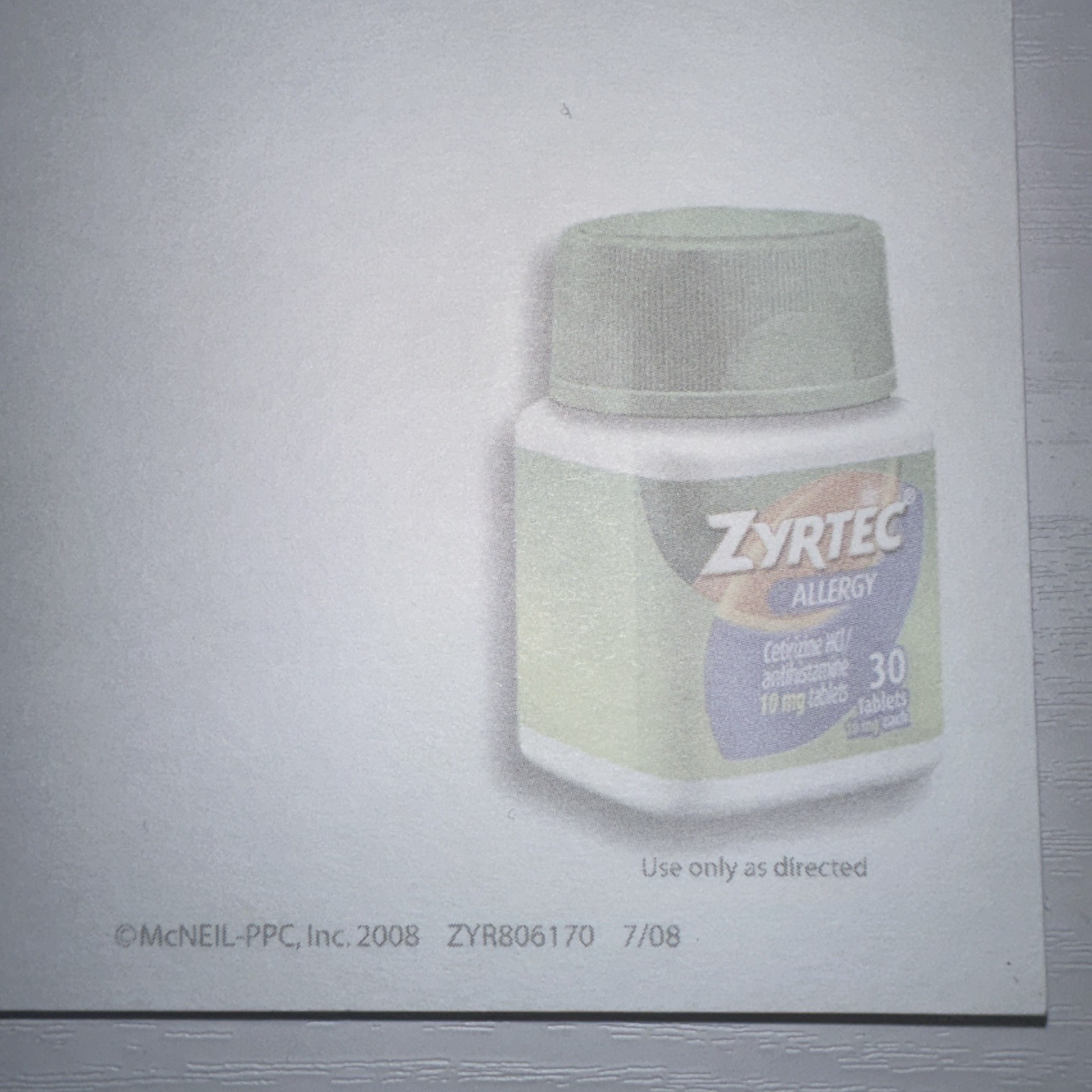 Rare ZYRTEC Post-It Note Pad 4×6 Sticky Drug Rep Promo Pharma Advertising