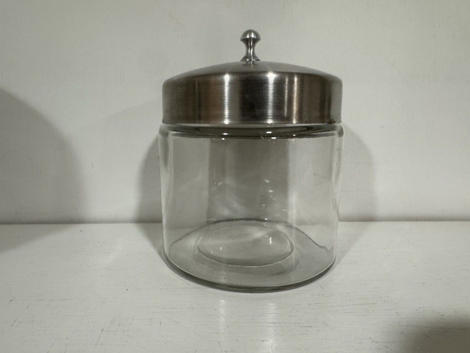 VTG Glass Profex Medical Jar 5”x4” Clear w/Lid Doctor Dentist Memorabilia