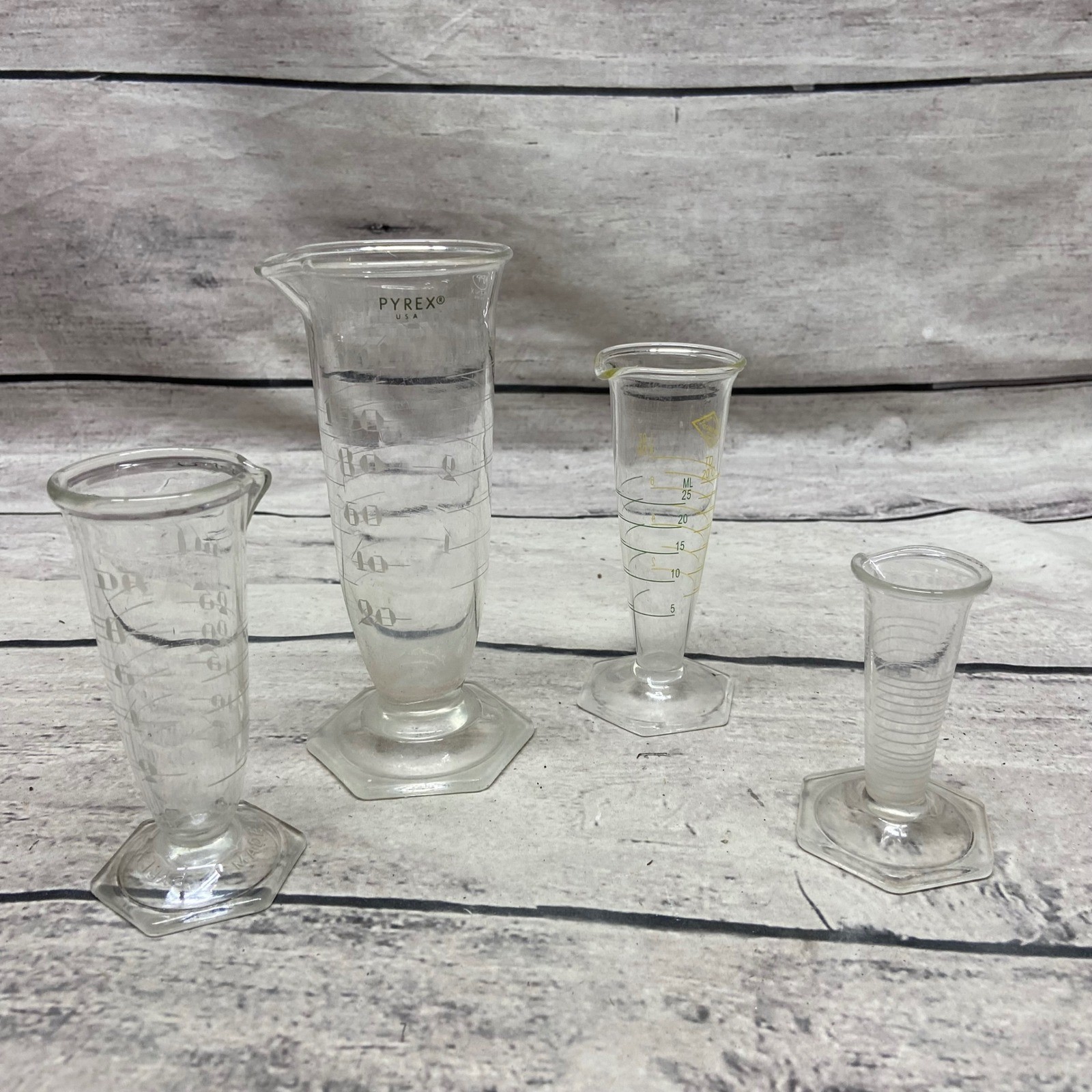 Vintage Ribbed Glass Lab Equipment Funnels Set of 13